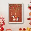 Una Pintura Decorativa Roja de Caqui Estilo Vintage con Atmósfera de Año Nuevo, Arte de Pared Personalizable para la Sala de Estar