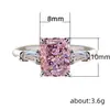 Cao Shi Taobao Live Nova Moda Joias: Anel Quadrado da Moda com Zircônia Rosa para Mulheres, Anel de Casamento Bridal Doce e Romântico