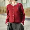 Cárdigan de punto estilo chino para mujer, nuevo suéter jacquard ajustado de moda francesa para otoño e invierno, abrigo de punto fino engrosado con cuello redondo