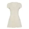 Vestido de Punto Básico de Color Sólido con Botones, Estilo Francés Romántico y Femenino, Vestido Corto Sexy de Cuello en V, Ajustado, Línea A