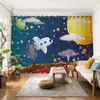 Novo quarto das crianças cortina quarto sombreamento sem punch-free espaço astronauta desenhos animados curto cortina menino baía janela tipo gancho