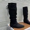 Botas de Salto Alto Estilo Coreano Acima do Joelho Botas de Cavaleiro da Moda para Mulheres 2026 Bico Fino Aumentador de Altura Botas Plissadas Empilhadas para Pessoas Baixas