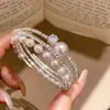 Cuentas Plateadas Brillantes, Pulsera Abierta Multicapa con Perlas Incrustadas de Diamantes Estilo Europeo y Americano, Pulsera de Lujo Ligero de Alta Gama, Joyería de Mano Retro Francesa