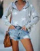 Exportación Europea y Americana Nueva Ropa para Mujer Amazon Sudadera con Capucha de Manga Larga Camiseta Base Estampado de Estrella Otoño e Invierno Top