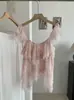 Camisa de Chifón con Retazos de Encaje y Mangas Voladas Kekezoon para Mujer, Estilo Suave de Verano con Volantes 7844