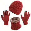 Conjunto de Tres Piezas de Bufanda, Gorro y Guantes Europeos y Americanos Transfronterizos para Adultos, Nuevo Set de Punto de Lana Engrosado para Otoño e Invierno, Hombres y Mujeres