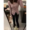 Rojo de principios de primavera Cuello en V Asimétrico Tejido Cruzado Prendas de Punto para Mujer Otoño e Invierno Camisa Base Francesa Top Interior Elegante