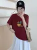 Camisa de Algodão de Bambu Solta Feminina Gola Redonda Manga Curta Versátil Emagrecedora Floco de Neve Algodão Direto da Fábrica