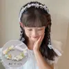 Corona de Flores de Cinta para Niñas Diadema de Perlas para Niñas 2026 Nuevo Accesorio para el Cabello de Princesa Diadema Lazo para el Cabello Tocado con Corona