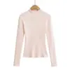 FS647-26 Otoño Estilo Coreano Blogger INS Cuello Alto Medio Liso Manga Larga Ajustado Suéter de Punto Camisa Base