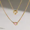 Elegante colar de aço titânio, corrente de clavícula de luxo discreto com pingente de zircônia, colar de corrente O de aço inoxidável para mulheres, transfronteiriço europeu e americano