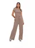 Traje Casual de Dos Piezas para Mujer Exportación Europea y Americana 2025 Amazon Tops de Manga Corta Pantalones de Pierna Ancha de Cintura Alta Ropa Deportiva