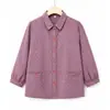 Camisa de algodón puro de otoño para madres de mediana edad y mayores, blusa de algodón a cuadros con mangas de tres cuartos, chaqueta fina para la abuela