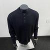 Suéter de Tricô Casual Versátil com Gola Henry Redonda Grossa Estilo Manequim para Outono com Gola de Botão para Camadas