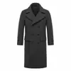 Abrigo largo de lana de doble botonadura para hombre, solapa con muesca estilo británico, abrigo de lana hasta la rodilla, estilo casual de negocios para otoño e invierno