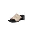 Piel de Oveja Súper Suave Ropa Exterior Silenciosa Zapatillas de Tacón Grueso Estilo Nuevo Sencillas Versátiles Tacón Medio Punta Redonda Punta Abierta Zapatillas para Mujer