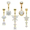 Mais Vendidos na Europa e América: Conjunto de 5 Peças de Aço Inoxidável + Cobre com Zircônia Incrustada para Piercing no Umbigo, Argolas Formato Gota, Borboleta Redonda