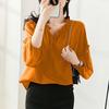 Camisa de Chiffon de Manga Longa com Mangas Bufantes, Roupa Feminina Plus Size, Novo Estilo Primavera 2026, Solta, Emagrecedora, Cobre a Barriga, Top Elegante