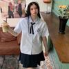 Camisa de uniforme escolar tailandés de manga corta para mujer 2024 verano nueva estilo académico jk camisa que reduce la edad top básico bordado