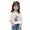 Nueva Camiseta de Verano de Algodón Puro de Manga Corta con Estampado de Niña de Dibujos Animados, Camiseta Casual Ins de Manga Corta para Niñas, Moderna