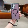 Funda Magnética para Teléfono Color Camaleón Sombra Brillante Adecuada para Samsung S25Ultra Tendencia A17 Botón de Hardware S24Fe Correa de Mano