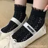 Meias Femininas Finas de Verão Simples Doces Pequenas Estilo Chanel Renda Respiráveis Malha Vazada Meias Femininas