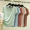 Camiseta de Manga Curta em Modal para Mulheres, Cor Sólida, Gola U, Camiseta Básica, Caimento Solto, Top Fino de Modal Confortável para Casa