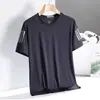 Camiseta de manga corta holgada, talla grande, de seda helada para hombre, cuello redondo, estilo atlético casual, secado rápido, top versátil