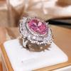 Anel Aberto Rosa Zircônia Rosa Full Diamond Rede Social ao Vivo Simulação Turmalina Rosa para Mulheres