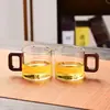 Tazas Pequeñas de Vidrio de Borosilicato para Té para Beber Té en Casa Tazas de Té Resistentes al Calor Juego de 6 con Mangos de Madera Maciza Vasos de Vidrio Espesado