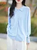 Cardigã de Moda Novo para Primavera e Outono para Mulheres, Gola Polo, Camisa Listrada Solta Estilo Coreano, Top de Tricô Básico Emagrecedor e Elegante