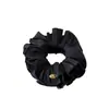 Scrunchie de Hilo Sedoso de Alta Calidad, Fluyente, Etiqueta Dorada de Lujo, Pequeño Elástico para el Cabello de Moda, Accesorio para el Cabello de Encaje Fruncido