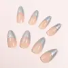 24 Piezas de Uñas Almendradas con Purpurina Plateada Francesa Mismo Estilo Uñas Portátiles Otoño e Invierno Nuevo Esmalte de Uñas Blanqueamiento