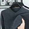 [100% Lã Pura] Suéter Masculino de Lã Gola V Outono e Inverno Suéter de Cor Sólida Suéter Casual para Homens de Meia-Idade Gola Coração