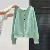 Jaqueta Suéter de Tricô Grossa com Botões Coloridos para Mulheres Outono e Inverno 2025 Estilo Preguiçoso Design Solto Cardigan de Manga Longa
