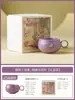 Juego de Taza y Platillo de Café Morado Lila con Decoración de Mariposas Hecho de Fábrica, Taza de Latte Exquisita de Gama Alta, Taza de Cerámica para Arte Latte, Taza para el Té de la Tarde