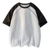 Camiseta Raglán de Estilo Americano para Hombre, Verano Holgada, Talla Grande, Manga Corta con Bloques de Color, Manga Media de Diseño Estructurado