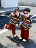 Suéteres de primavera y otoño para niños, prendas de punto a rayas para niñas, polos elegantes para niños, atuendos a juego para hermanos
