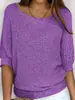 Suéter liso de superventas transfronterizo para mujer con diseño de cuello barco, estilo casual europeo y americano, mangas tres cuartos, versátil para ir al trabajo y ambientes con aire acondicionado