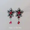 Brincos de Flores com Strass, Gota Vermelha e Franjas para Mulheres, Acessórios de Brinco Elegantes e de Luxo para Vestidos de Festa