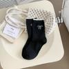 Calcetines Grises con Lazo de Caña Media para Deportes Ballet Calcetín Lindo Estilo Universitario Ins Moda Atmósfera Sensación Calcetines