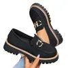 Mocasines retro de metal con hebilla y suela gruesa para mujer, zapatos slip-on de punta redonda con tacón grueso, estilo británico