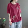 Camiseta de Manga Curta para Mulheres de Meia-Idade e Idosas, Estoque Excedente de Comércio Exterior Transfronteiriço, Caimento Solto, Efeito Emagrecedor, Ombro Normal, Top Petite