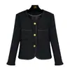 Jaqueta Estilo Chanel com Design Exclusivo, Jaqueta Curta Gola Redonda Estilo Francês com Botões Dourados, Mesmo Estilo do Top de Tweed de Yang Mi