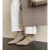 Botines elásticos ajustados para mujer, nuevos botines de gamuza para otoño e invierno, punta fina, con hebilla, tacón de aguja medio, botines elásticos sencillos para mujer