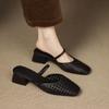 Tamancos Quadrados Vazados Estilo Francês para Mulheres, Sandálias Fechadas Respiráveis para o Verão, Salto Bloco Fashion, Novo Modelo 2025