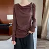 Suéter de Punto para Mujer 2026 Otoño/Invierno Nuevo Lana Fina Hombros Descubiertos Manga Larga Color Sólido Camisa Base Top de Moda