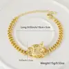 Moda Europea y Americana Retro Hueco Ojo Verde Cabeza de Leopardo Pulsera Chapado en Cobre Oro de 18K Estilo Punk Hip Hop Joyería de Combinación Casual