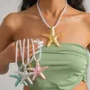 Aretes y Collar de Estilo Transfronterizo Europeo y Americano de Hilo Brillante con Goteo de Aceite en Forma de Estrella, Cadena para Clavícula de Estilo Fresco para Vacaciones, Accesorio de Cuello de Gama Alta de Nicho