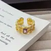 Anillo Abierto de Zirconia Diamante Morado Vintage de Lujo Ligero Diseño de Nicho Anillo Elegante para Mujer